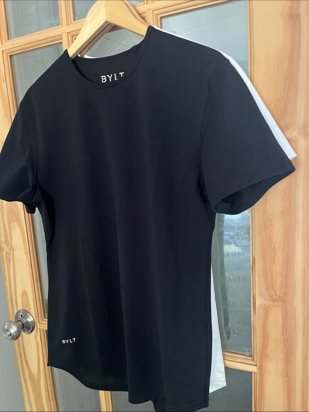 Lot of 2-BYLT Premium Basics Mens Drop-Cut Lux T-Shirts, black, white, Small